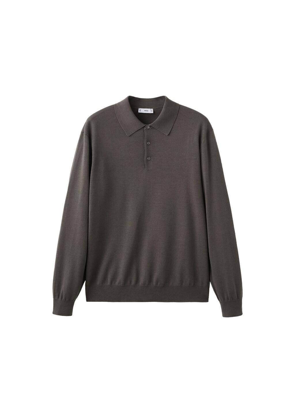 Brown Merino Wool Polo Sweater, Medium Brown, large image number 6