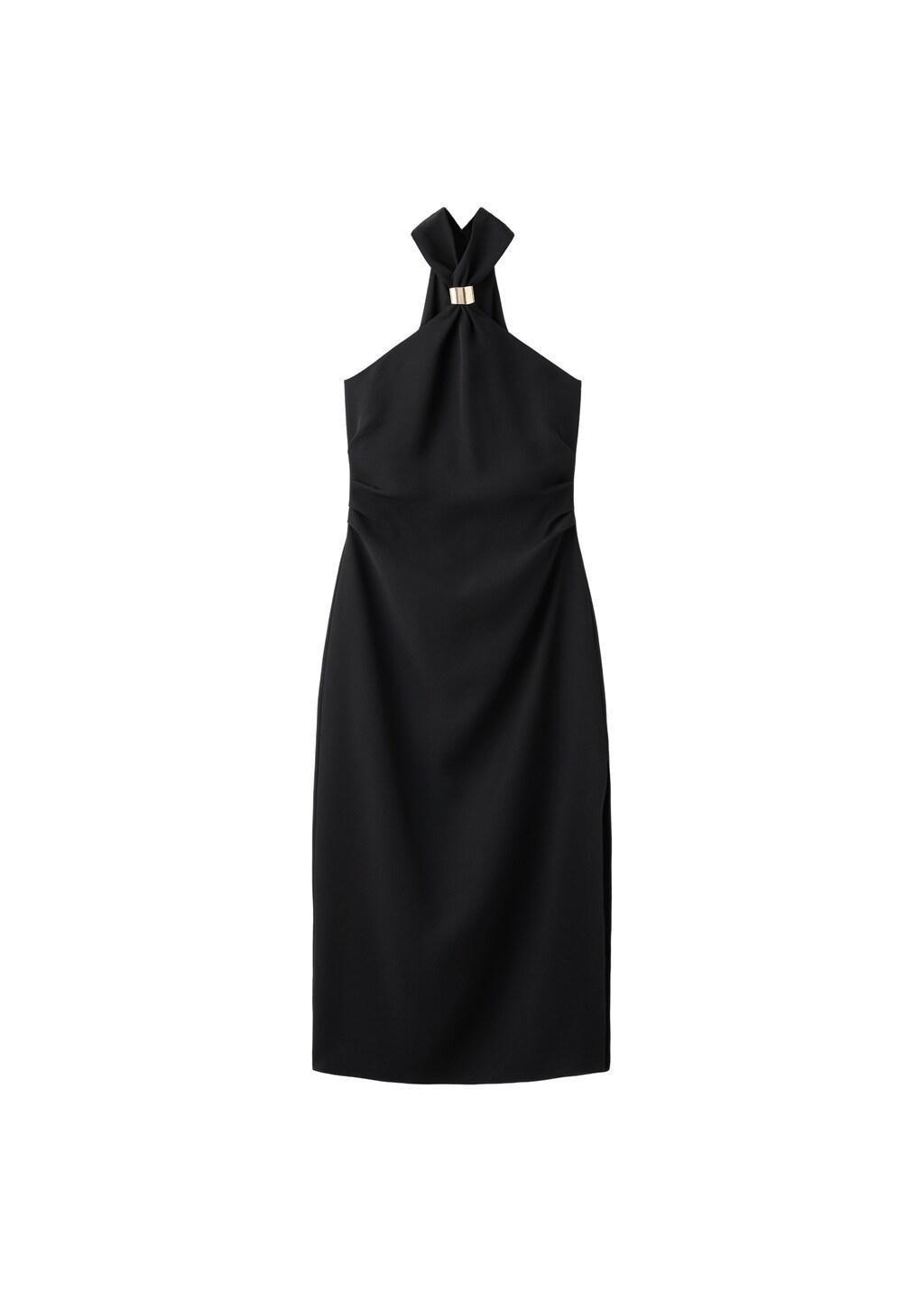 Black Halter-Neck Dress With Metal Embellishment, Black, large image number 6