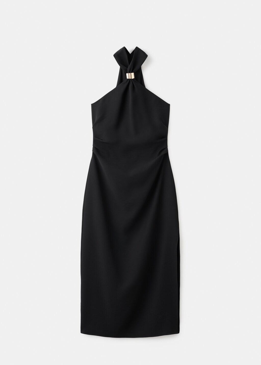 Black Halter-Neck Dress With Metal Embellishment, Black, large image number 7