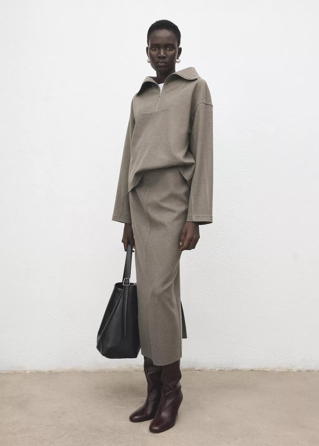 Brown Zip Turtleneck Sweatshirt, Medium Brown, large image number 1