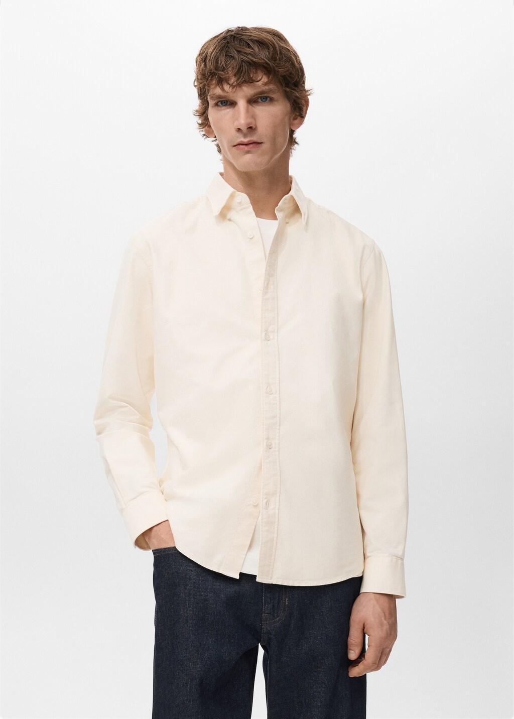 Yellow Cotton Oxford Shirt, Yellow, large image number 3