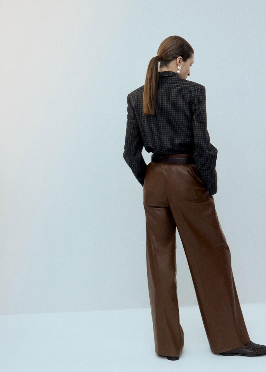Brown Wide-Leg Faux-Leather Trousers, Medium Brown, large image number 2