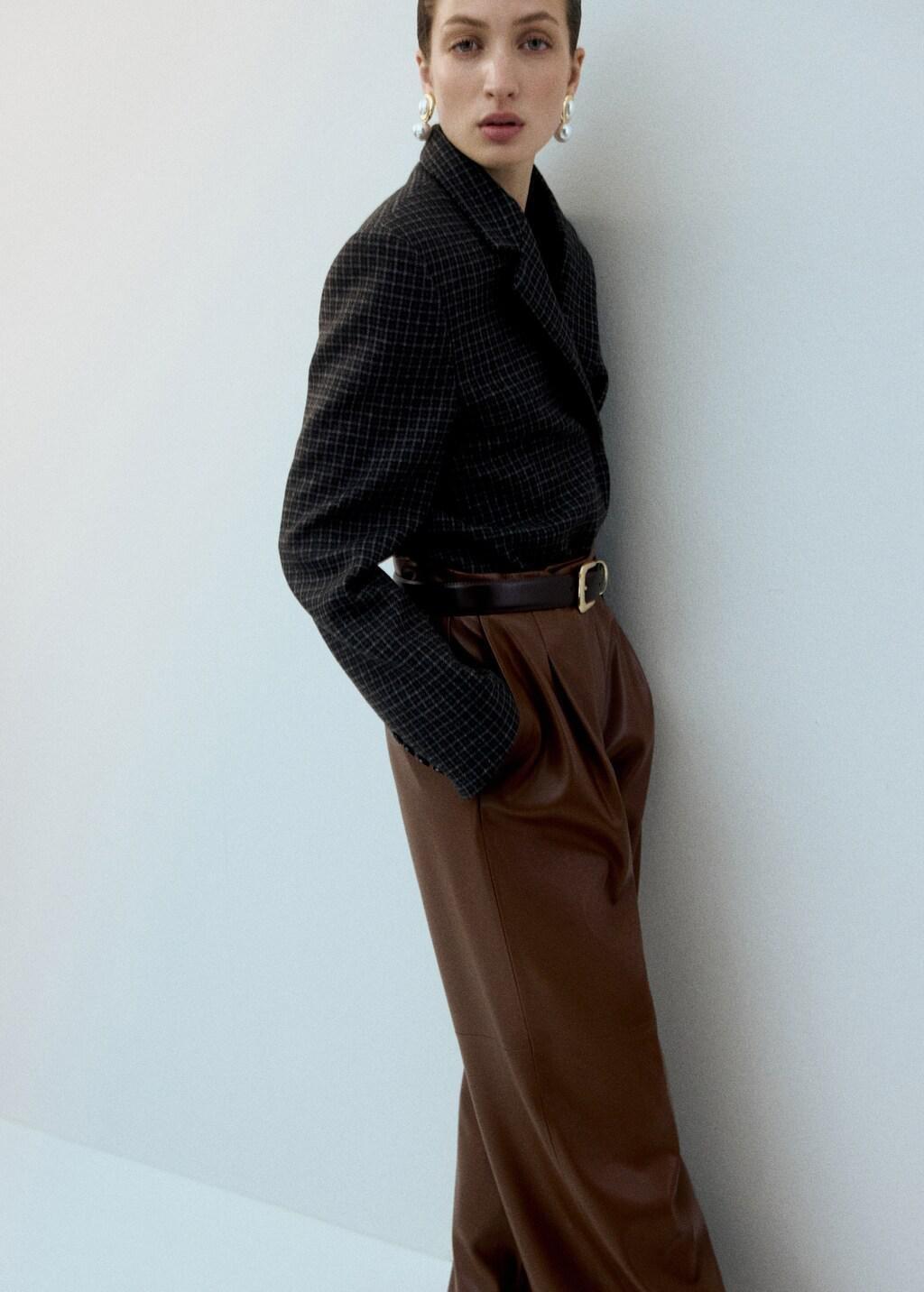 Brown Wide-Leg Faux-Leather Trousers, Medium Brown, large image number 3