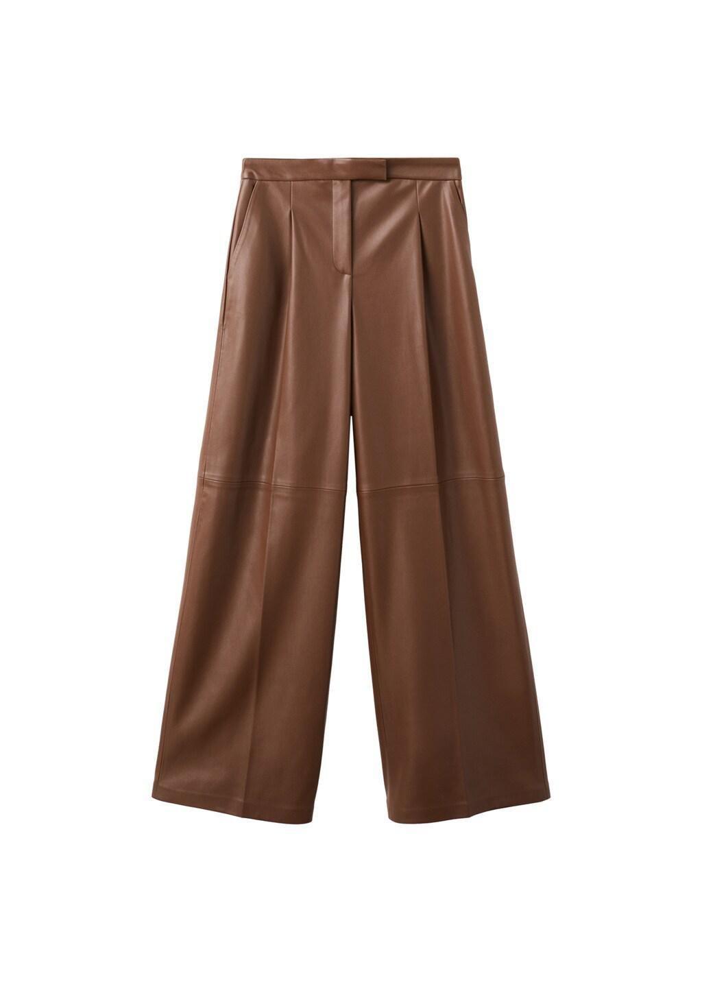 Brown Wide-Leg Faux-Leather Trousers, Medium Brown, large image number 6