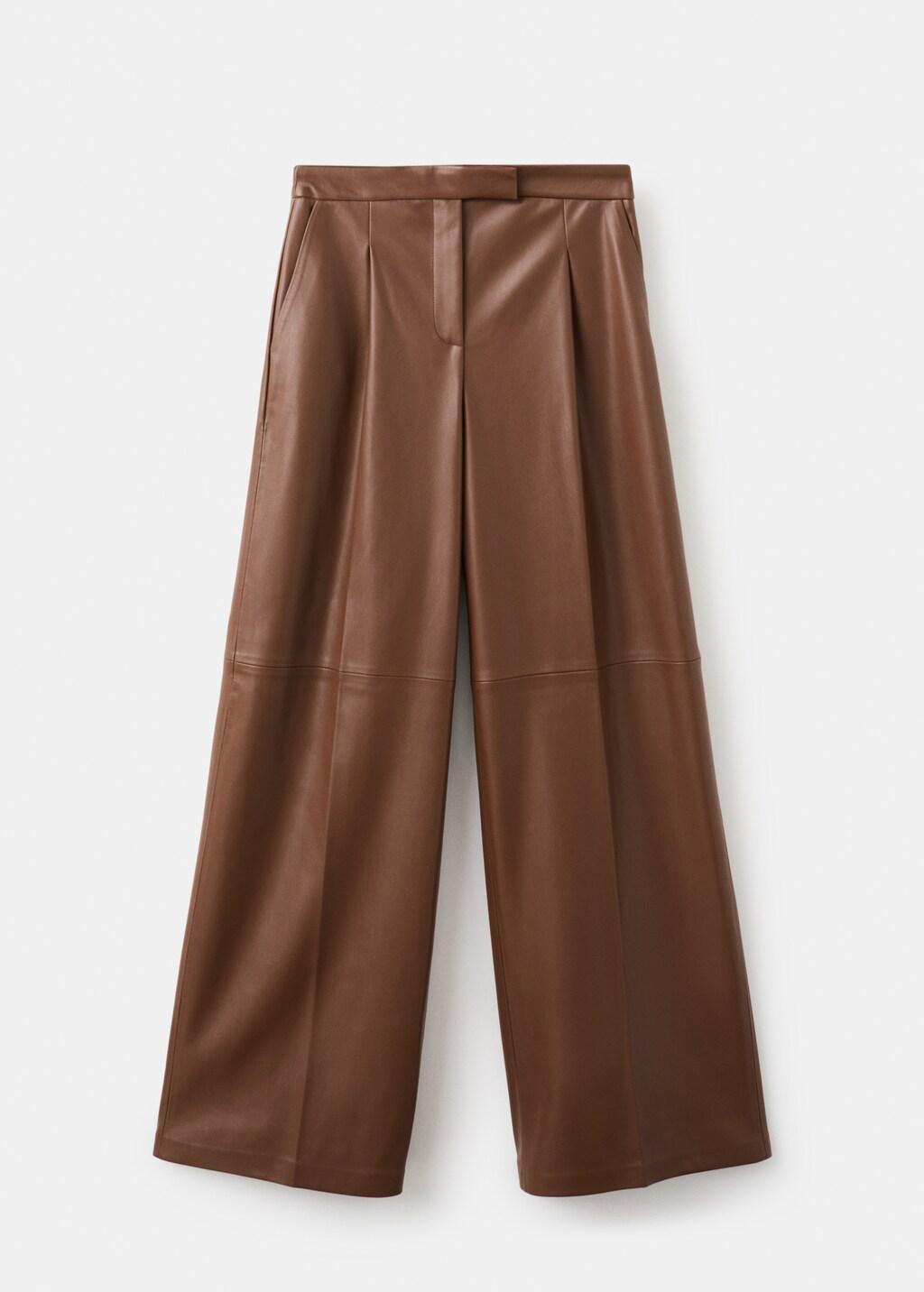 Brown Wide-Leg Faux-Leather Trousers, Medium Brown, large image number 7