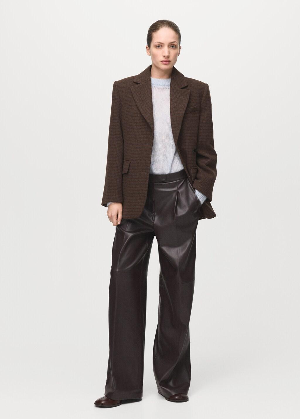 Brown Wide Leg Faux-Leather Trousers, 0201_32, large image number 0