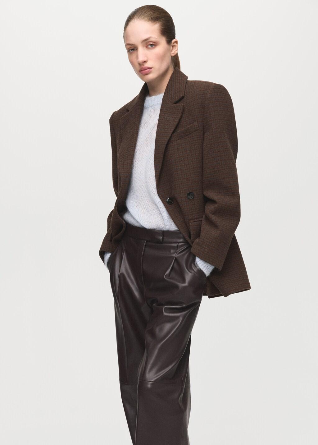 Brown Wide Leg Faux-Leather Trousers, 0201_32, large image number 4