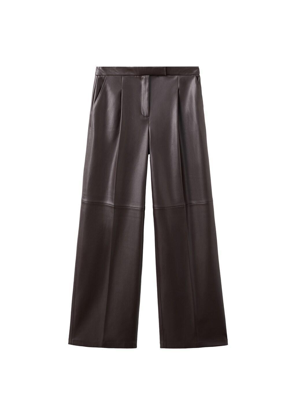 Brown Wide Leg Faux-Leather Trousers, 0201_32, large image number 6