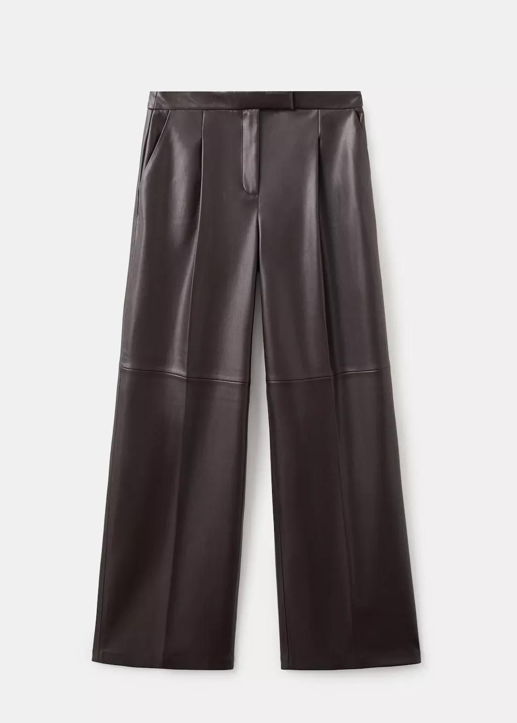 Brown Wide Leg Faux-Leather Trousers, 0201_32, large image number 7