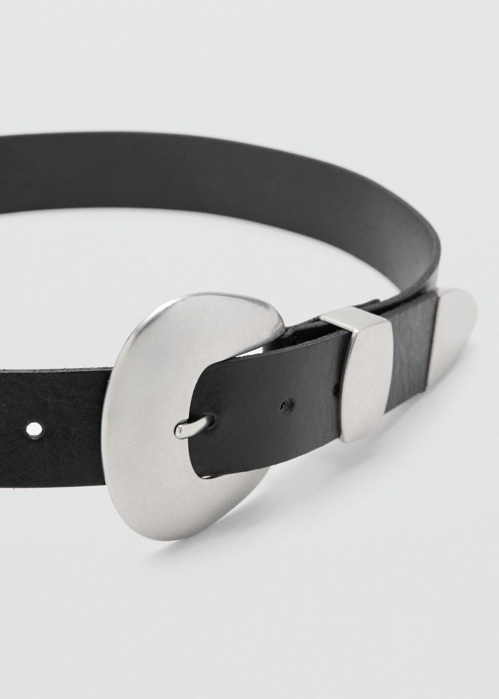 Black Leather Belt With Oval Buckle, Black, large image number 0