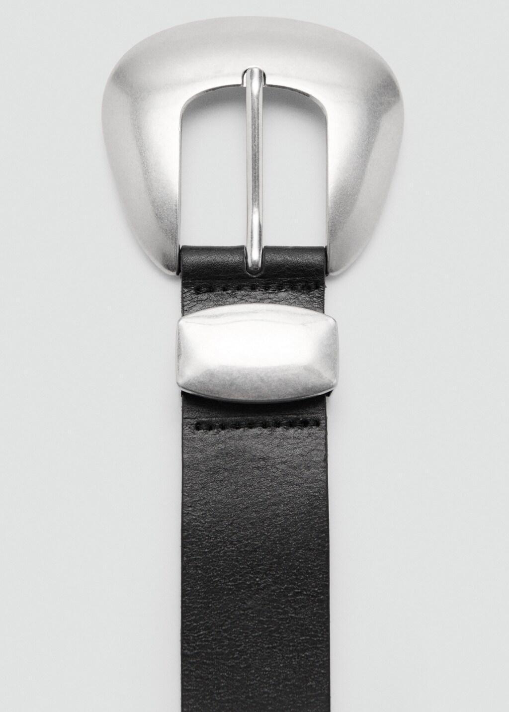 Black Leather Belt With Oval Buckle, Black, large image number 1