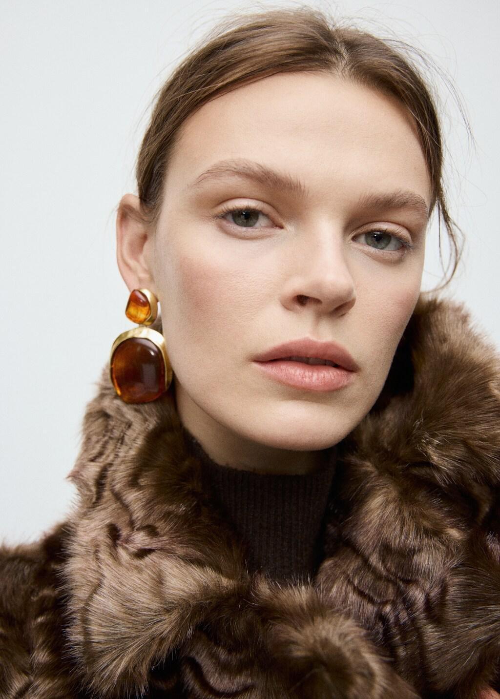 Gold Resin Pendant Earrings, Gold, large image number 0