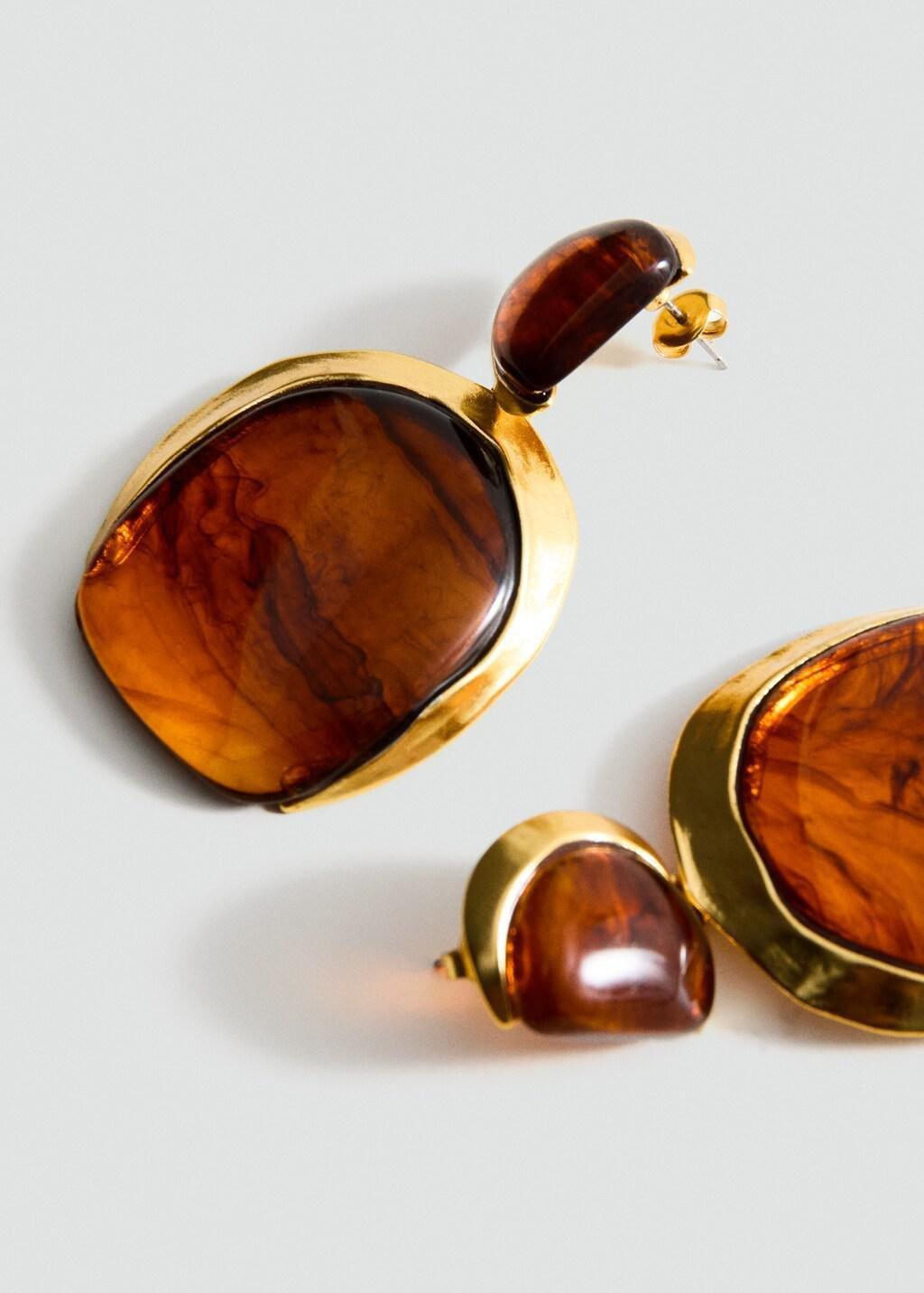 Gold Resin Pendant Earrings, Gold, large image number 1