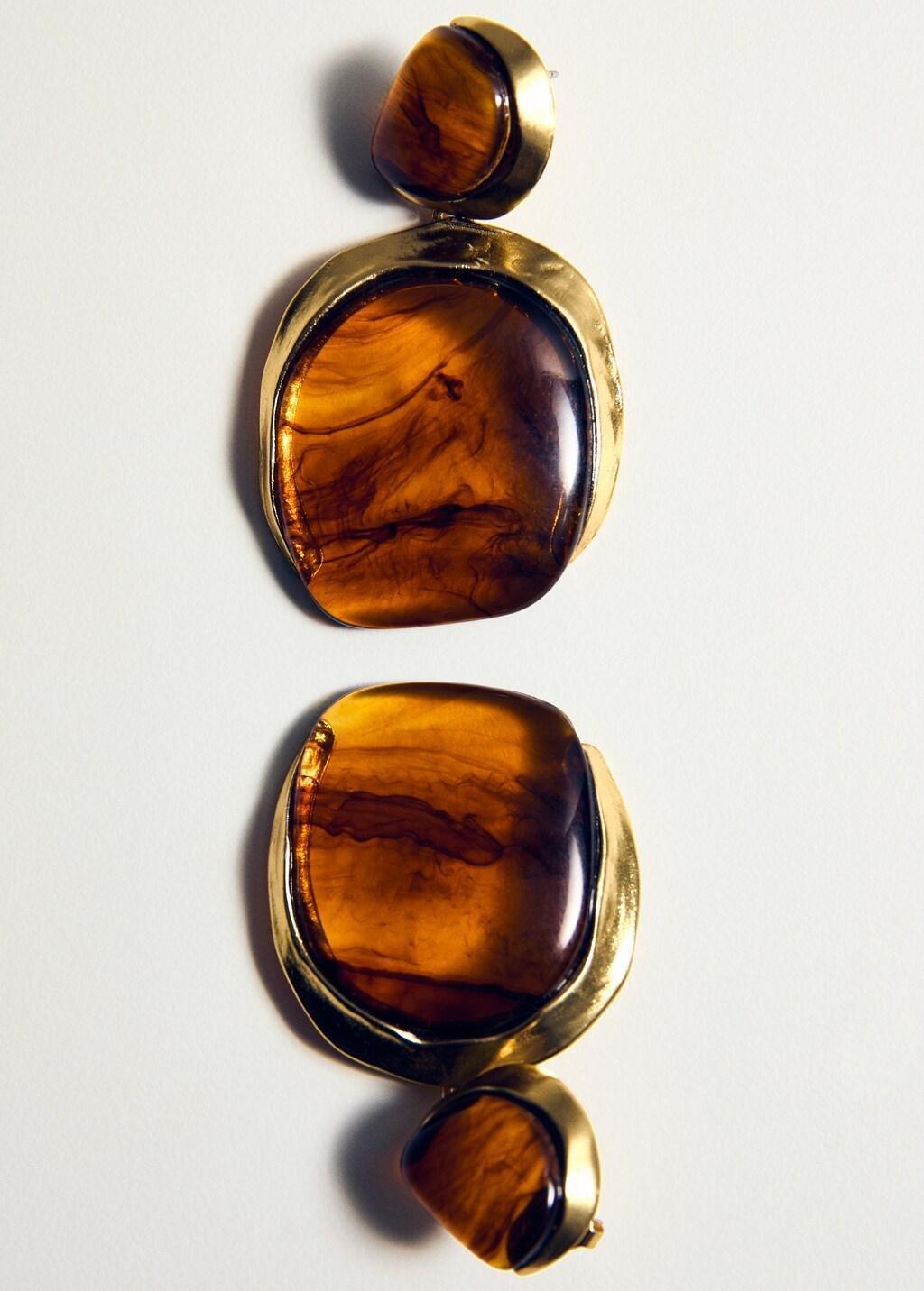 Gold Resin Pendant Earrings, Gold, large image number 2