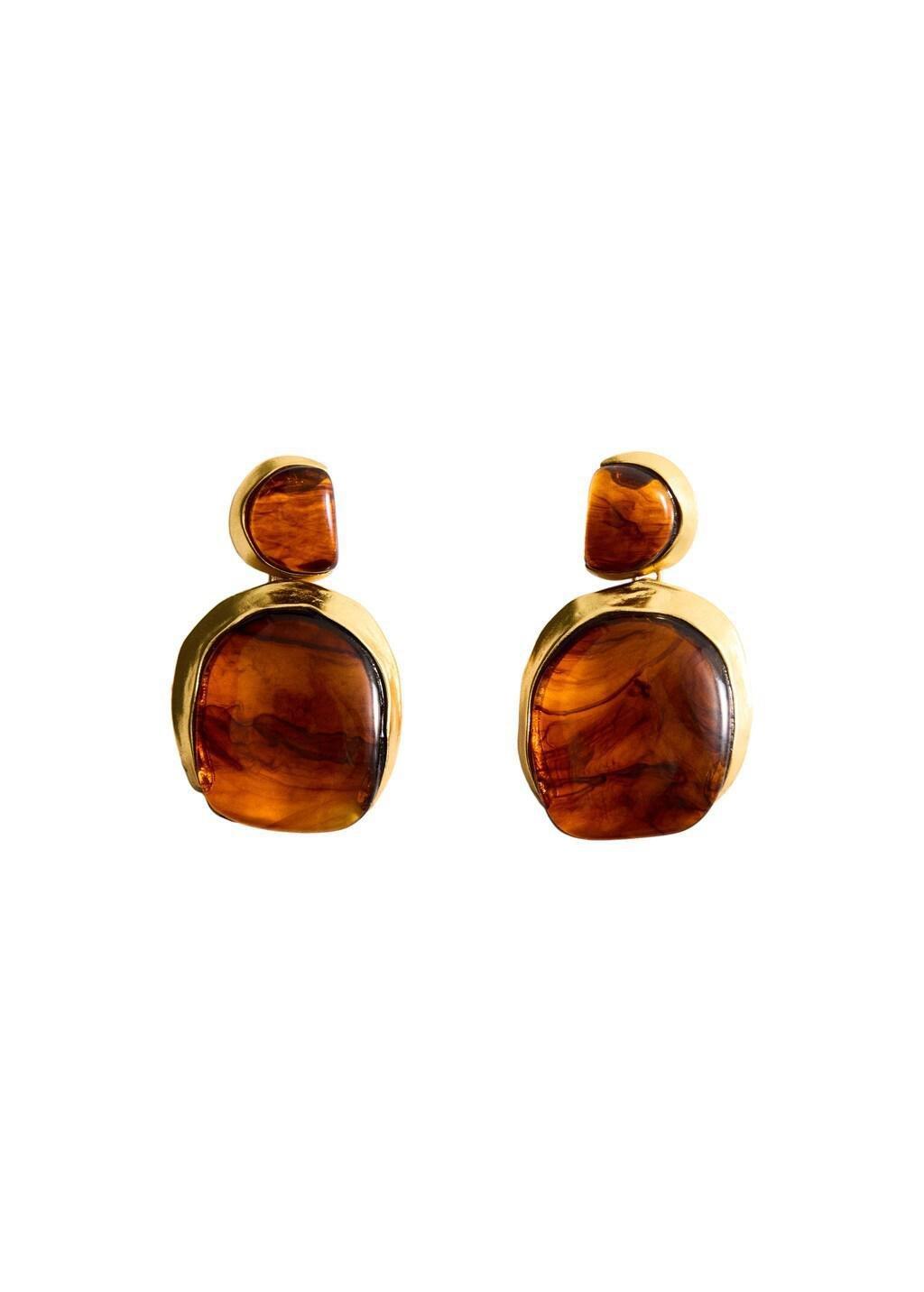 Gold Resin Pendant Earrings, Gold, large image number 3