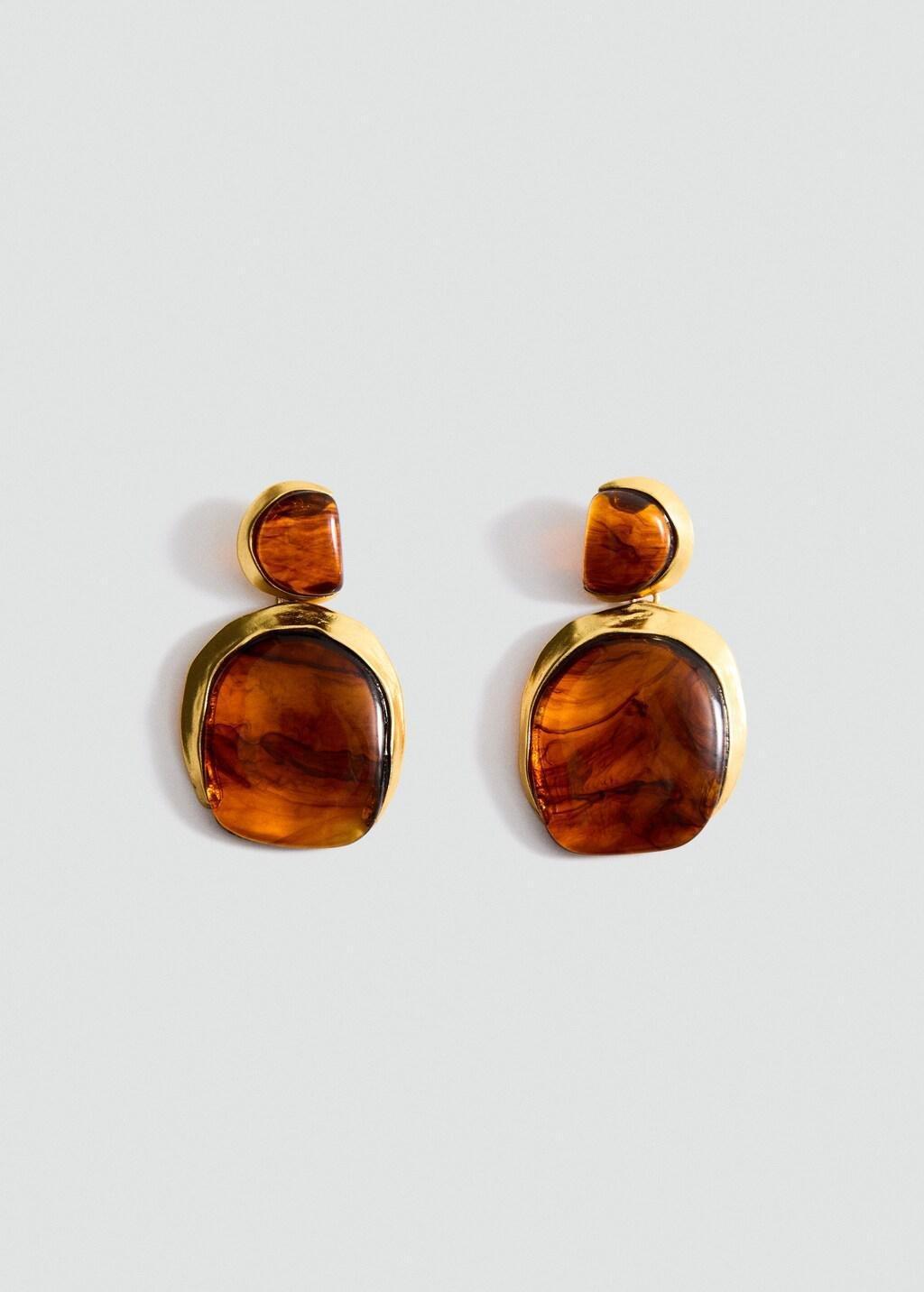 Gold Resin Pendant Earrings, Gold, large image number 4