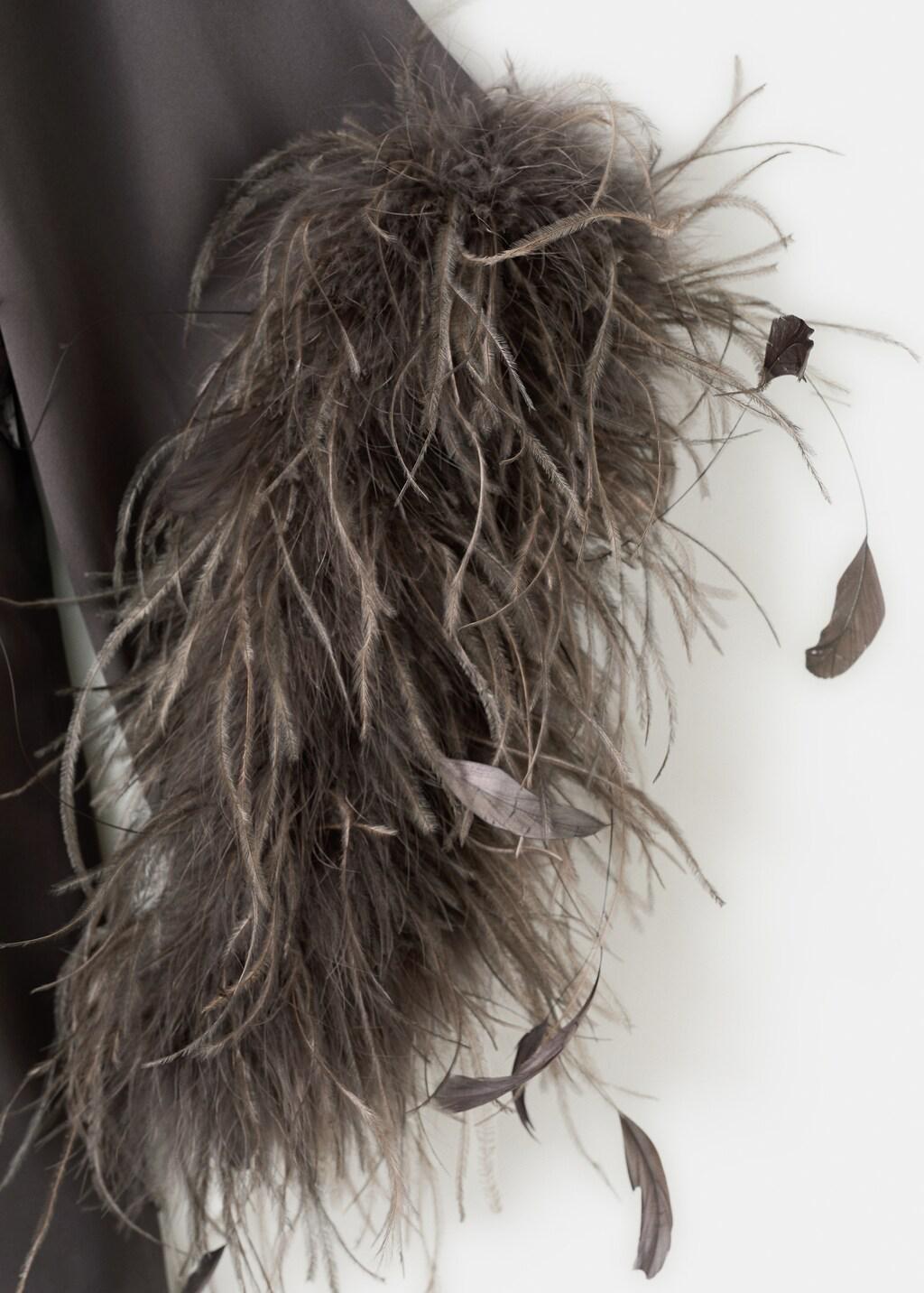 Brown Bell-Sleeved Feather Dress, Medium Brown, medium