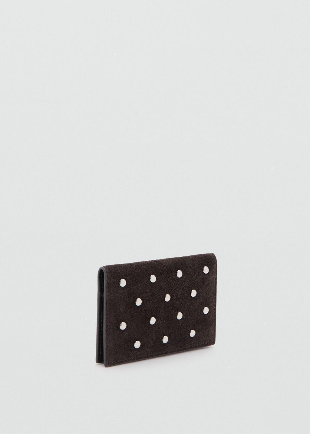 Brown Suede Cardholder With Studs, Dark Brown, large image number 0