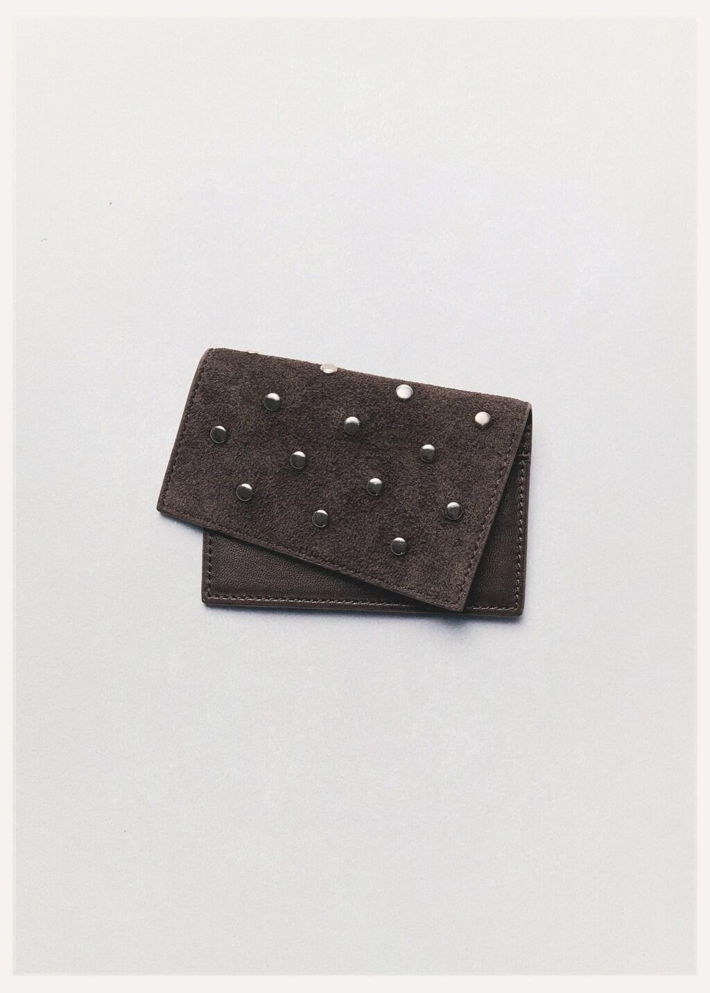 Brown Suede Cardholder With Studs, Dark Brown, large image number 2