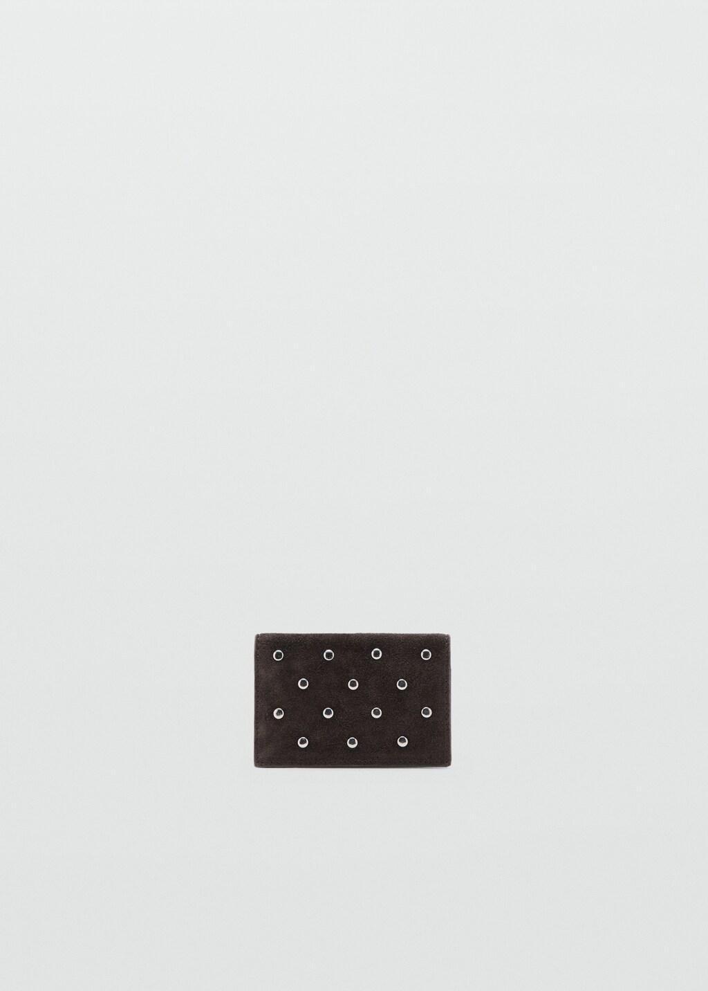 Brown Suede Cardholder With Studs, Dark Brown, large image number 4