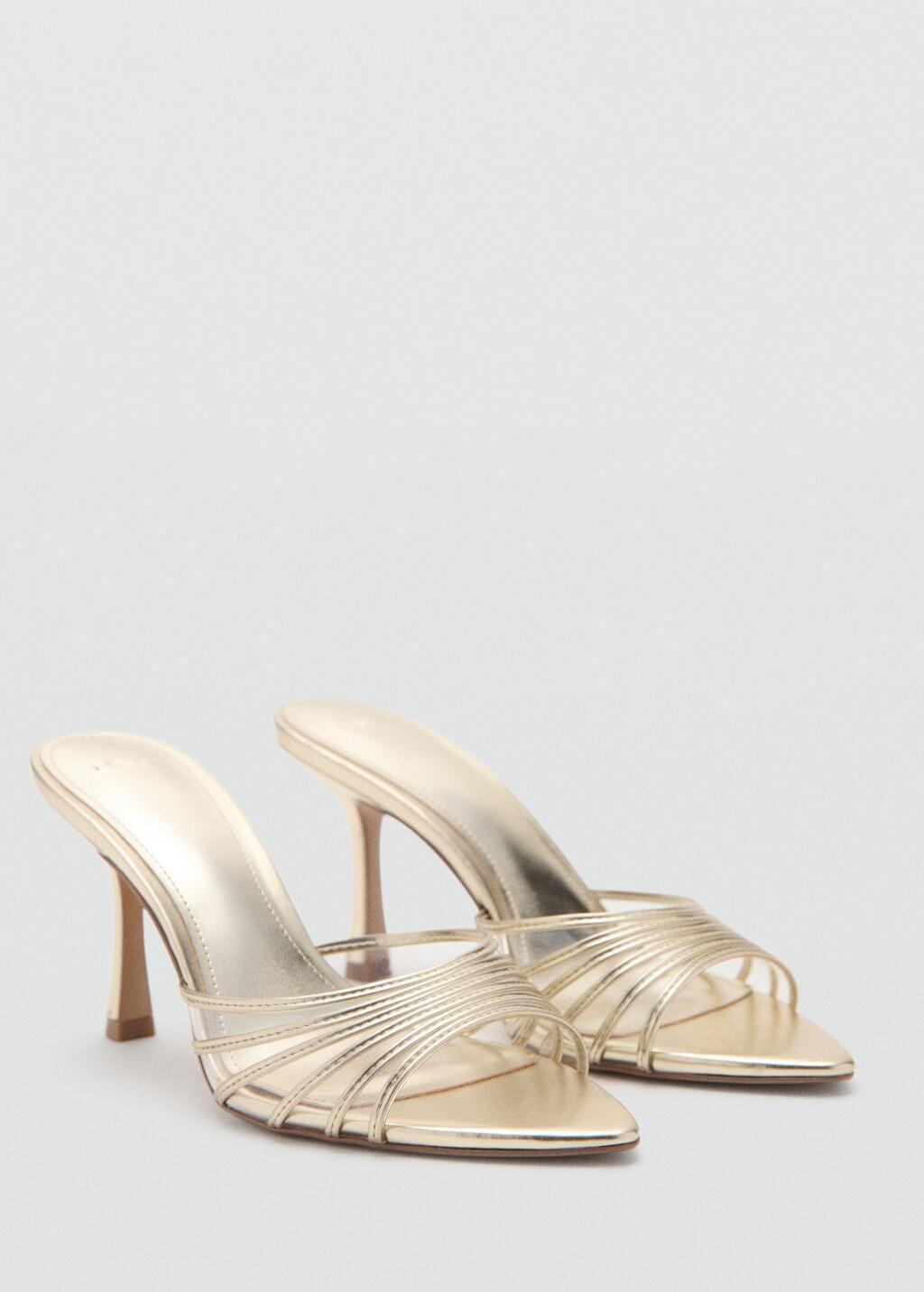 Gold Metallic Heeled Sandals With Straps, Gold, large image number 0