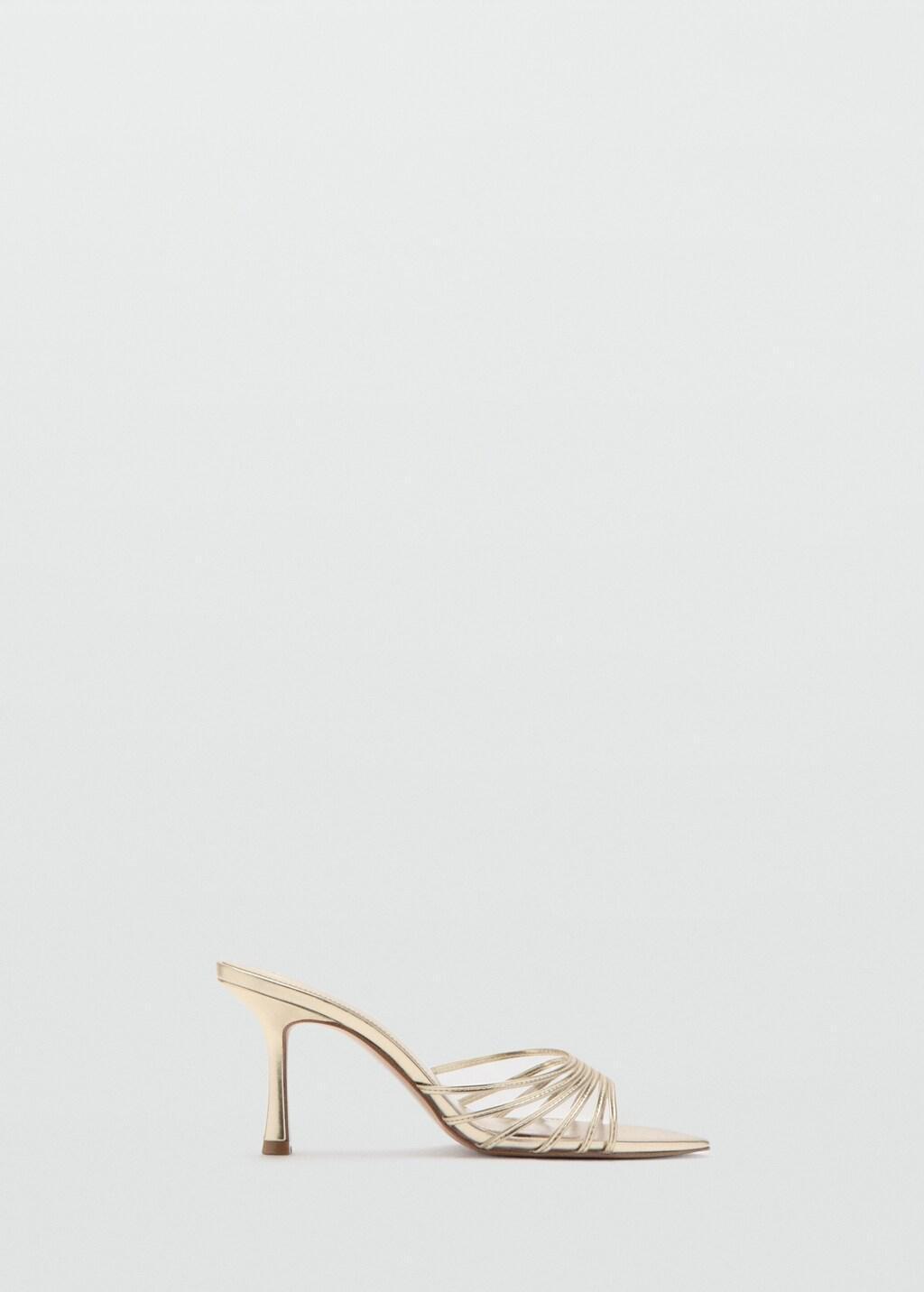 Gold Metallic Heeled Sandals With Straps, Gold, large image number 3