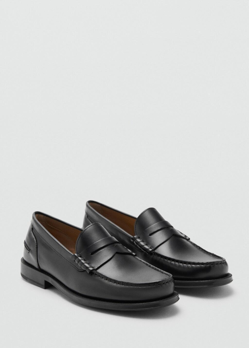 Black Aged-Leather Loafers, Black, medium