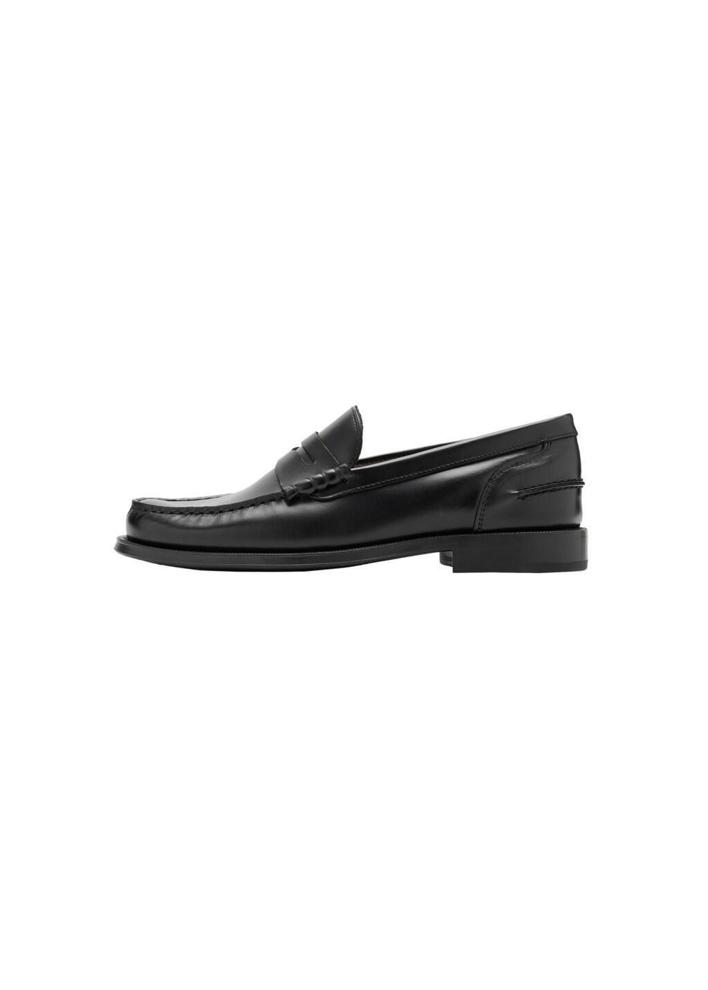 Black Aged-Leather Loafers, Black, large image number 3