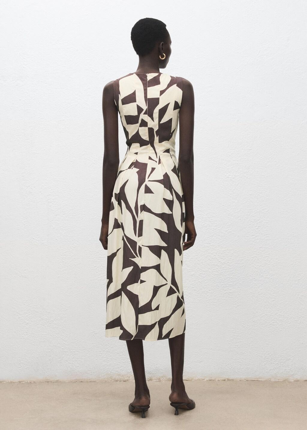 Beige Floral-Print Flared Dress, 0201_08, large image number 2