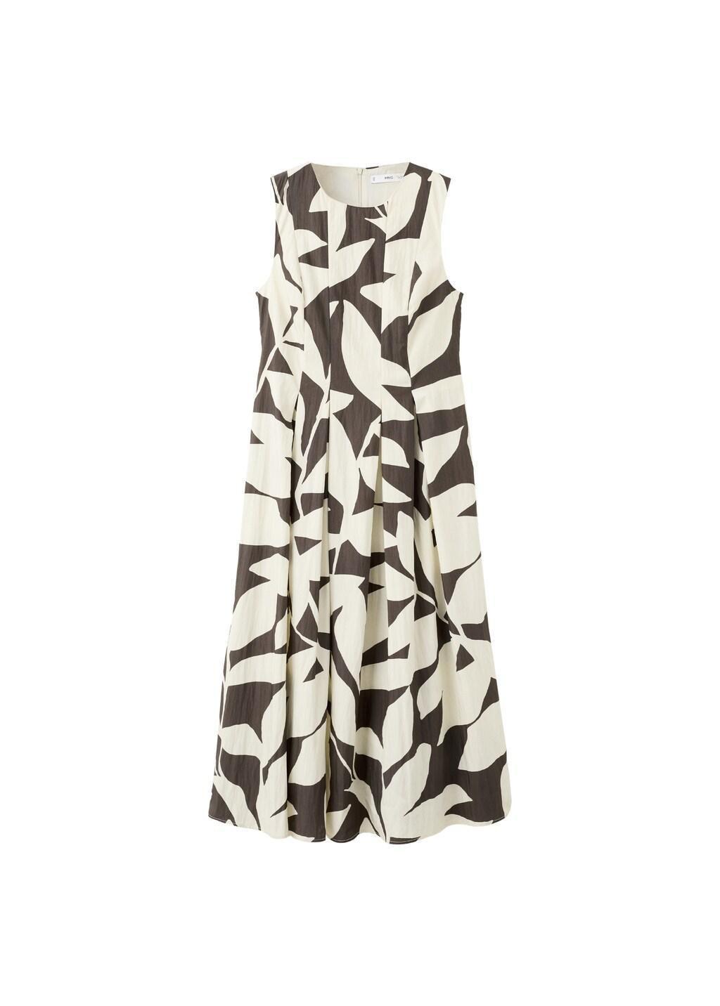 Beige Floral-Print Flared Dress, 0201_08, large image number 6