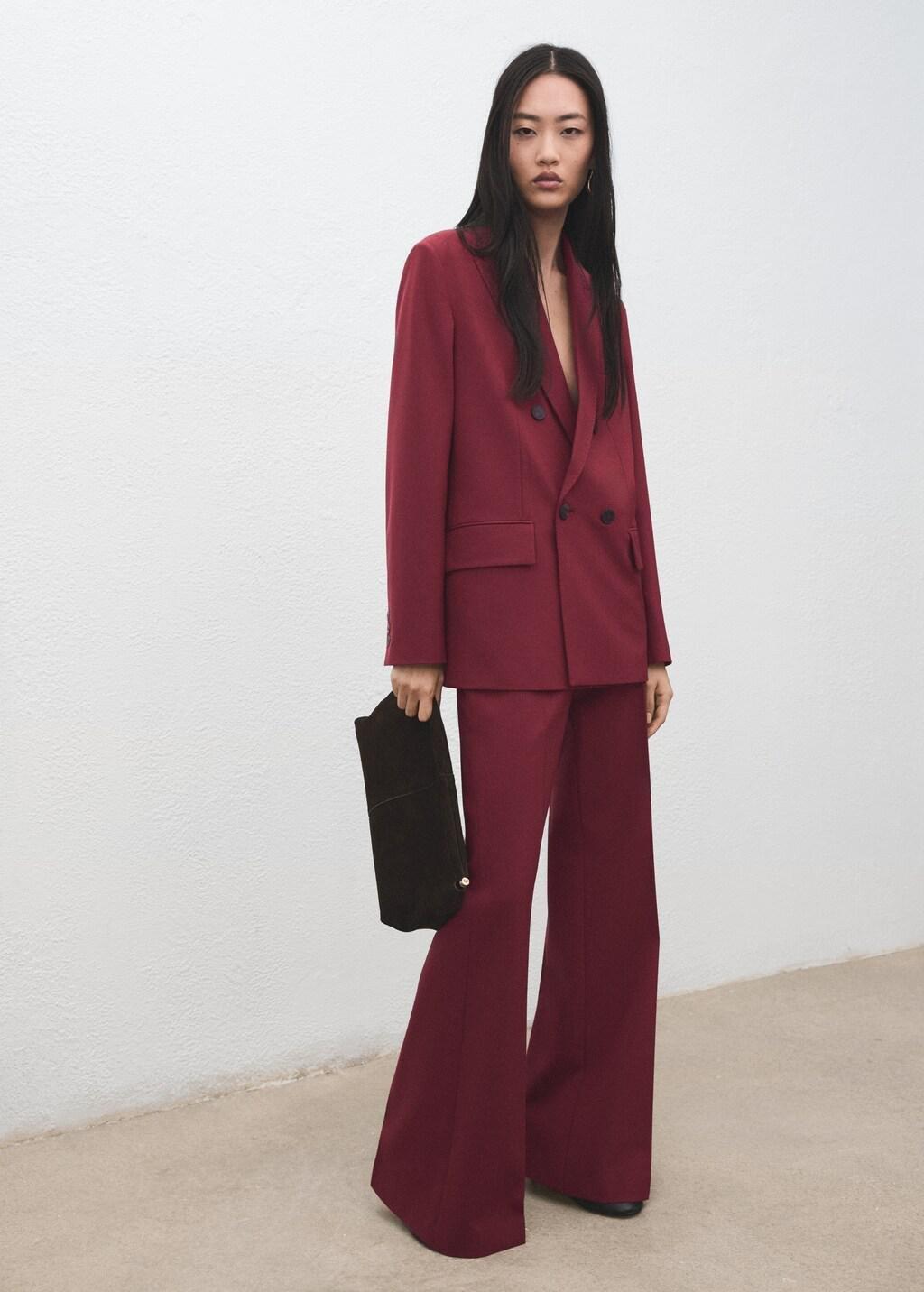 Burgundy Wide Leg Suit Trousers, Dark Red, large image number 0