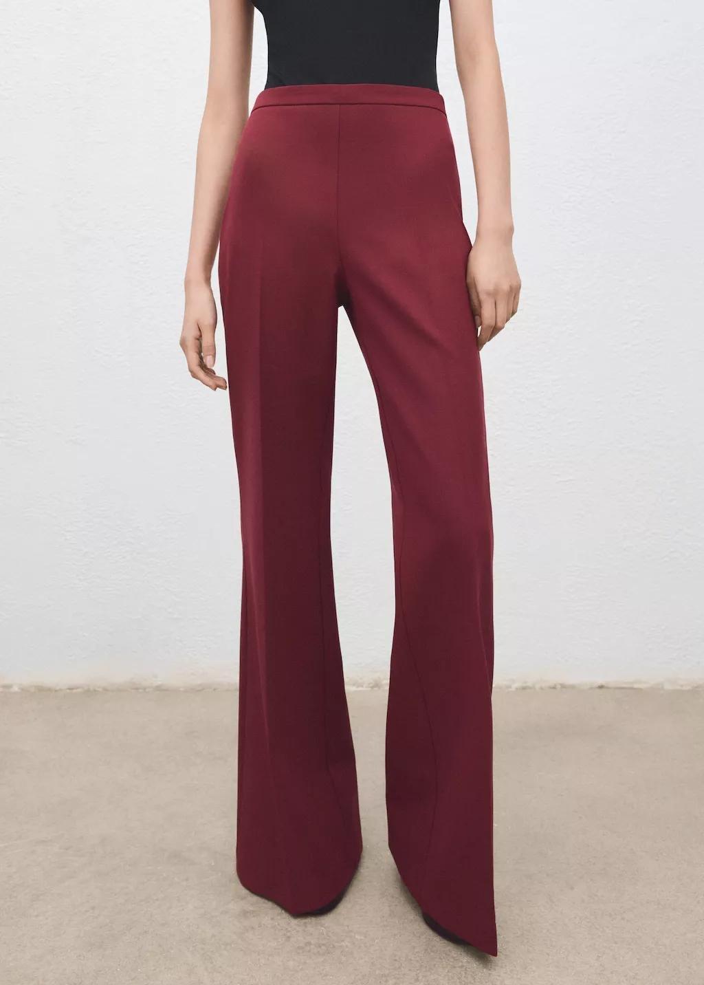 Burgundy Wide Leg Suit Trousers, Dark Red, large image number 3