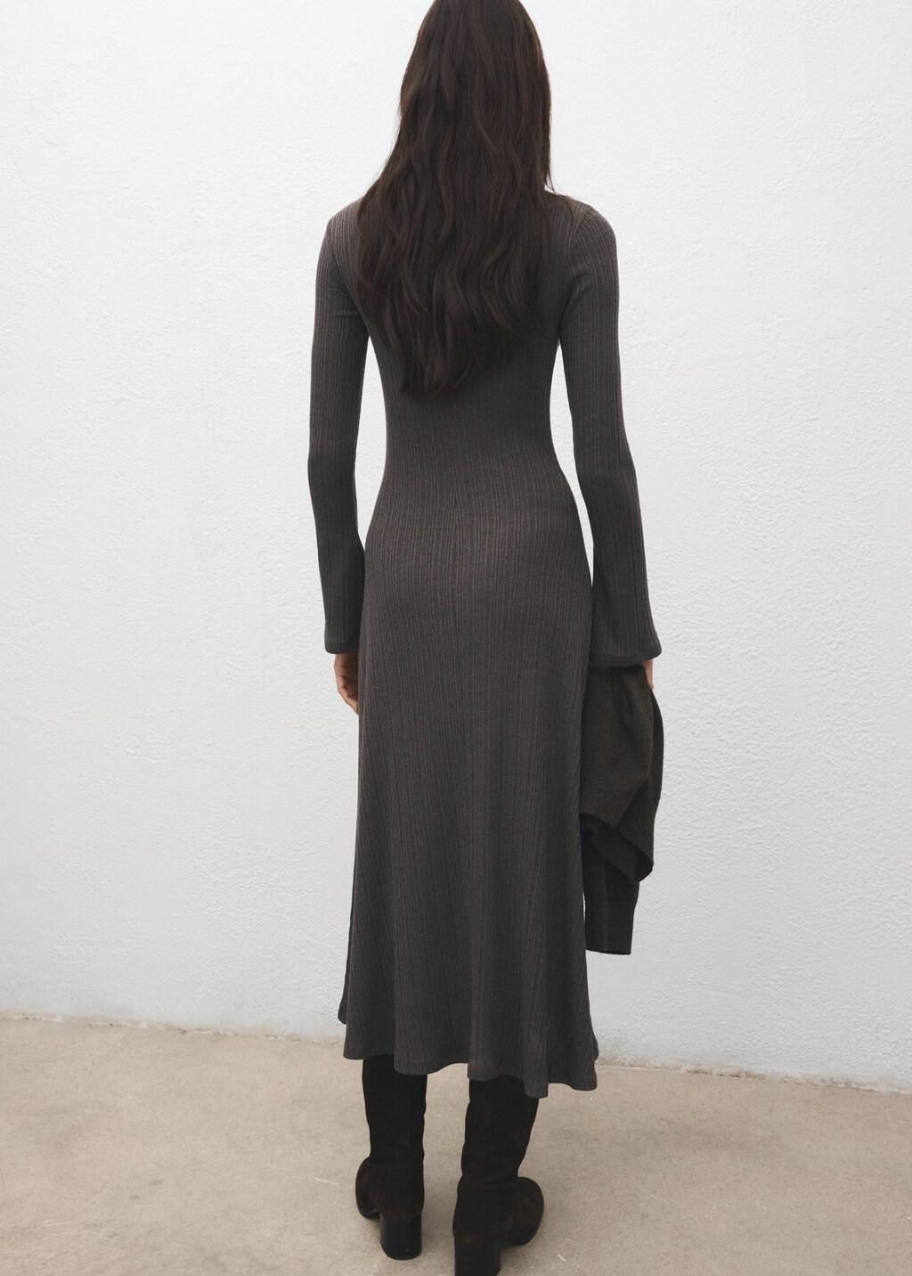 Brown Knitted Dress With Bell Sleeves, Medium Brown, medium