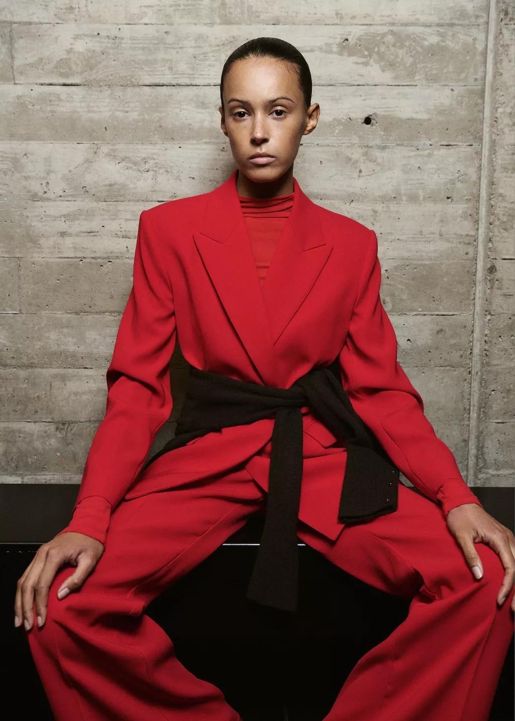 Red Suit Jacket With Scarf, Red, large image number 4