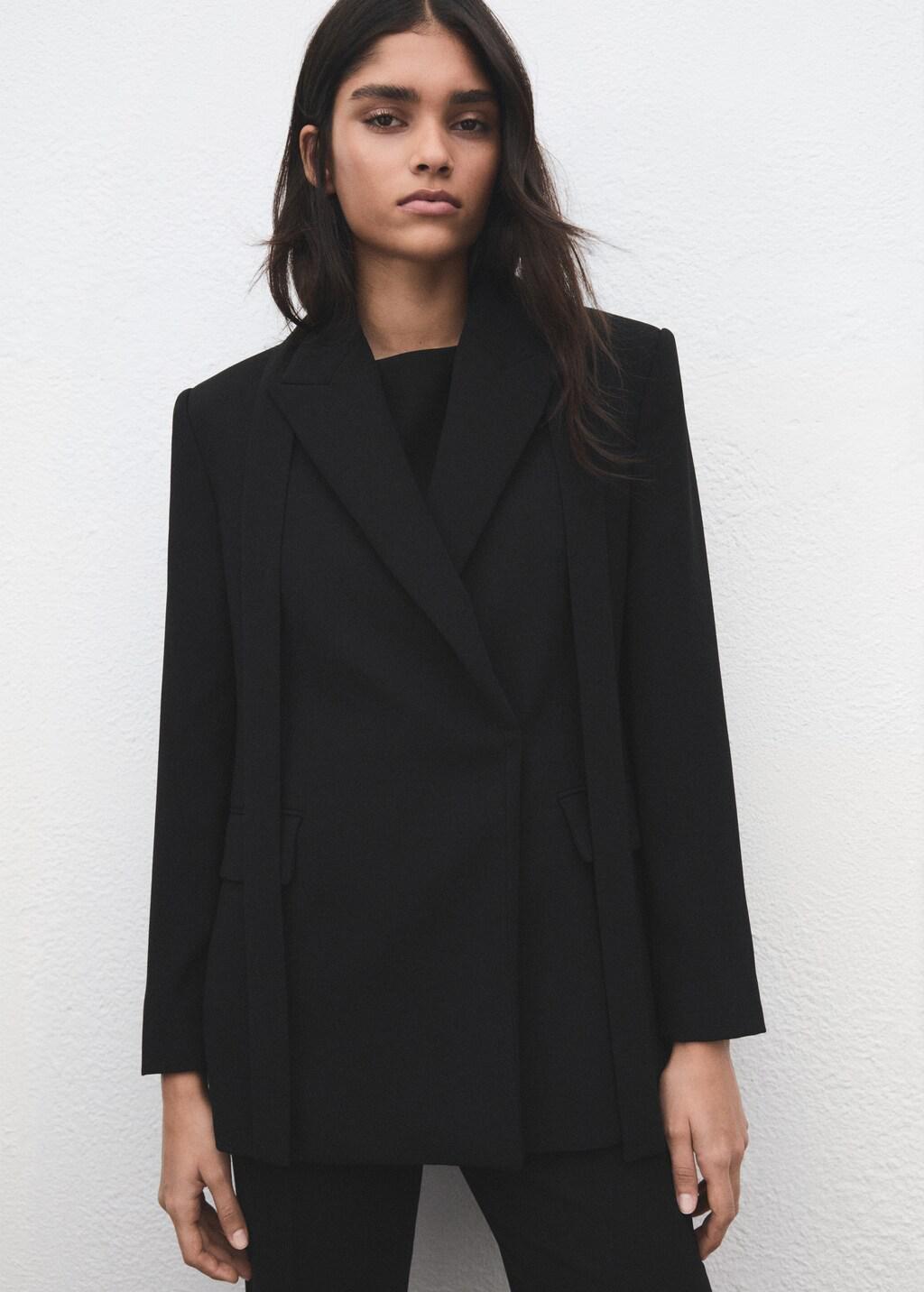 Black Suit Jacket With Scarf, Black, large image number 3