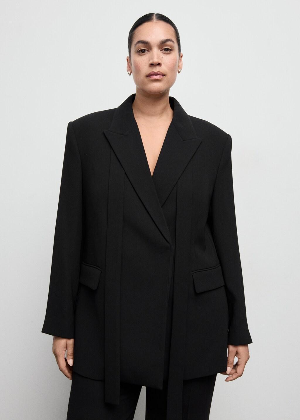 Black Suit Jacket With Scarf, Black, large image number 6