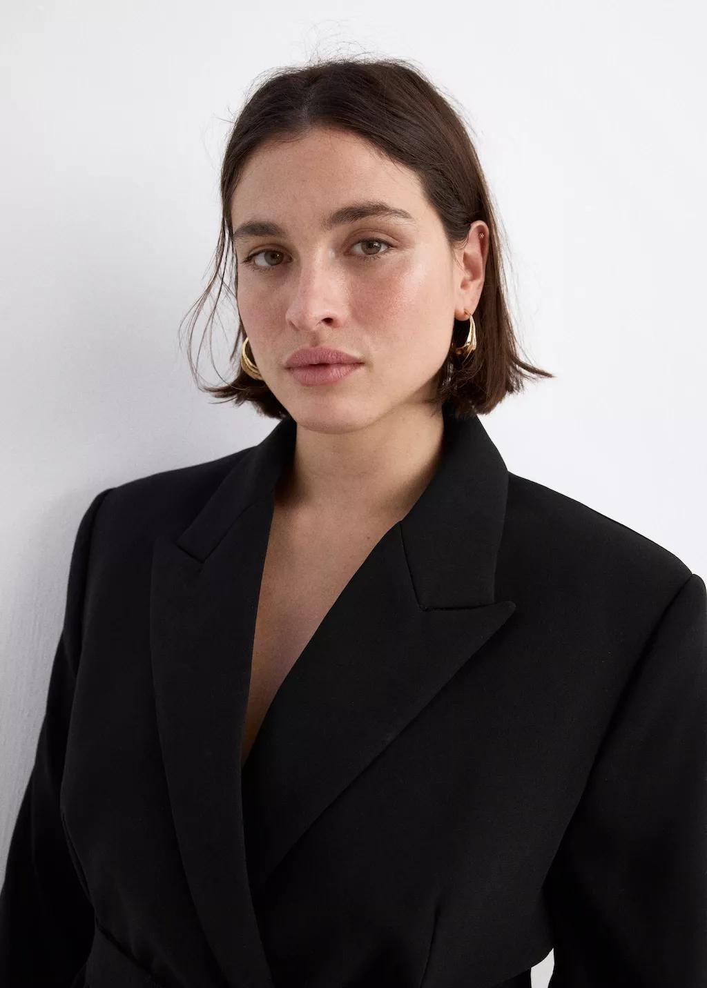 Black Suit Jacket With Scarf, Black, large image number 6