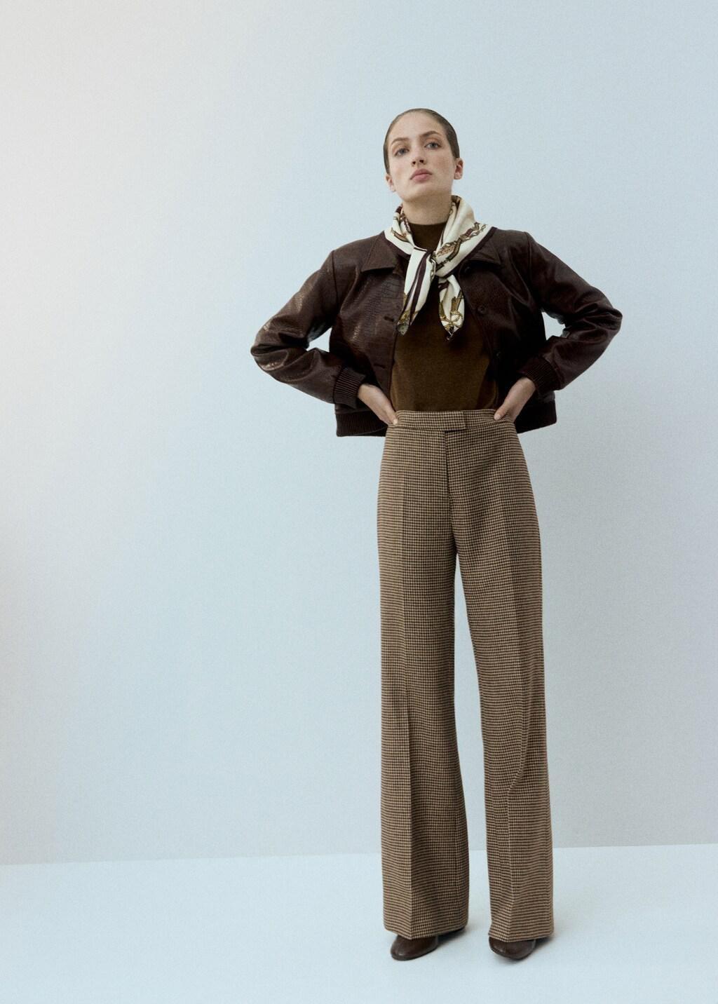 Brown Houndstooth Wool-Blend Trousers, Medium Brown, medium