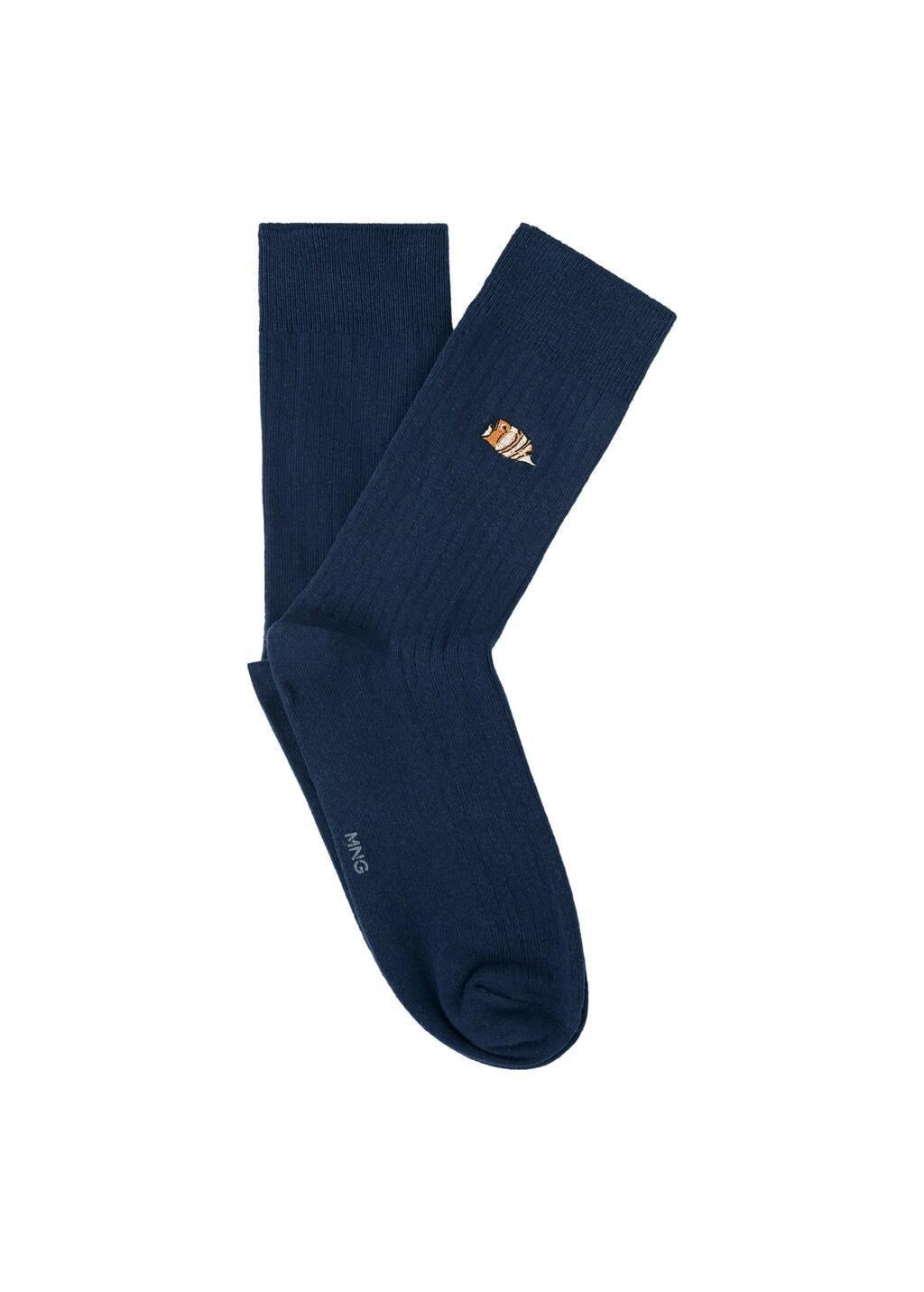 Navy Animal Embroidered Cotton Socks, Navy, large image number 2