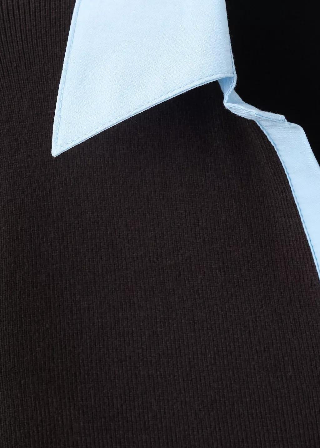 Brown Combined Shirt-Collar Sweater, Dark Brown, medium