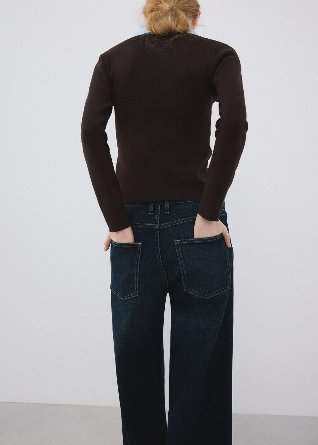 Brown Combined Shirt-Collar Sweater, Dark Brown, medium