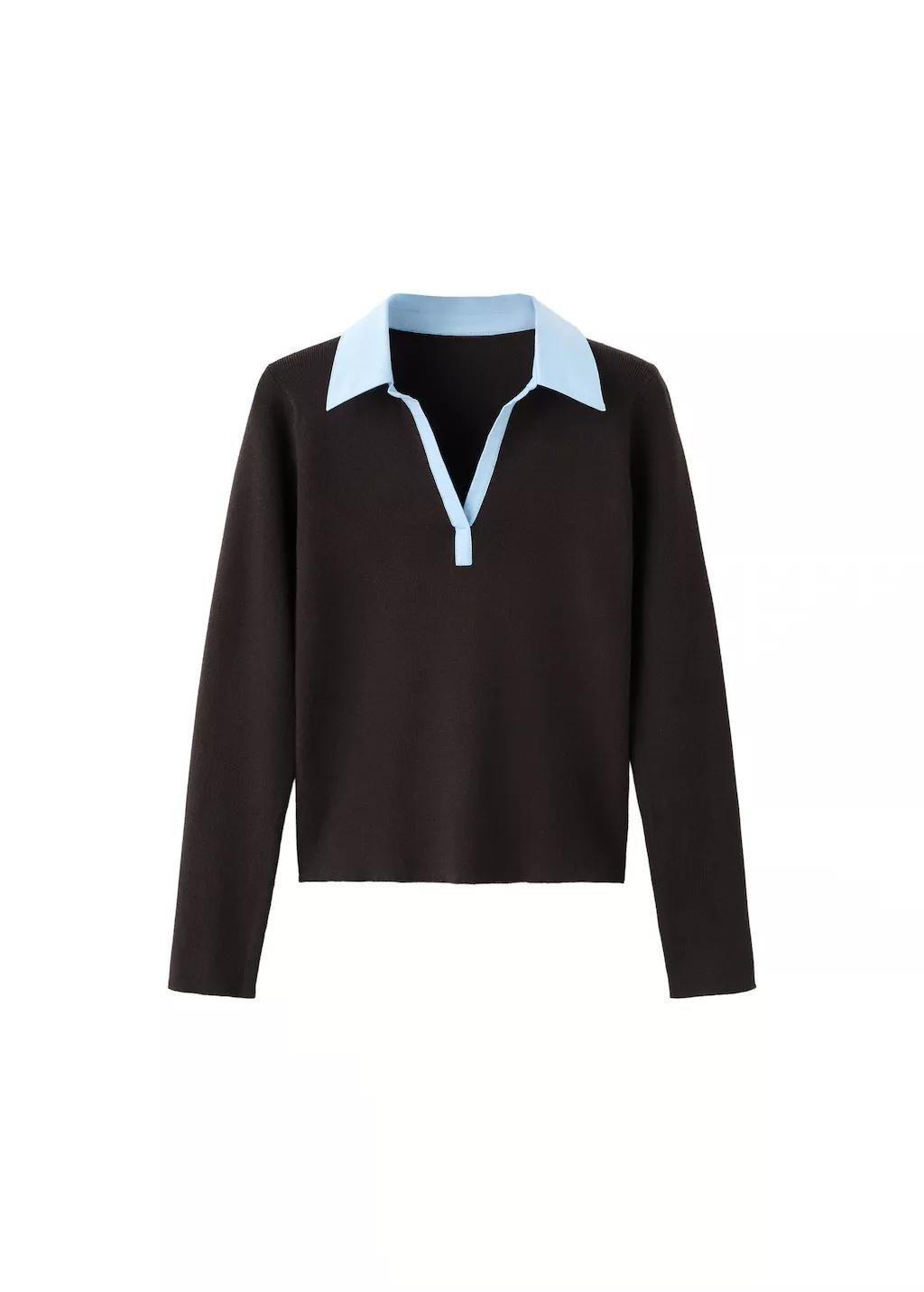Brown Combined Shirt-Collar Sweater, Dark Brown, large image number 7