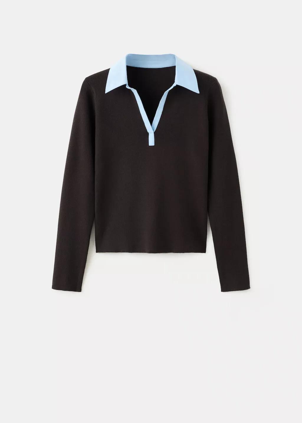 Brown Combined Shirt-Collar Sweater, 0201_32, large image number 8