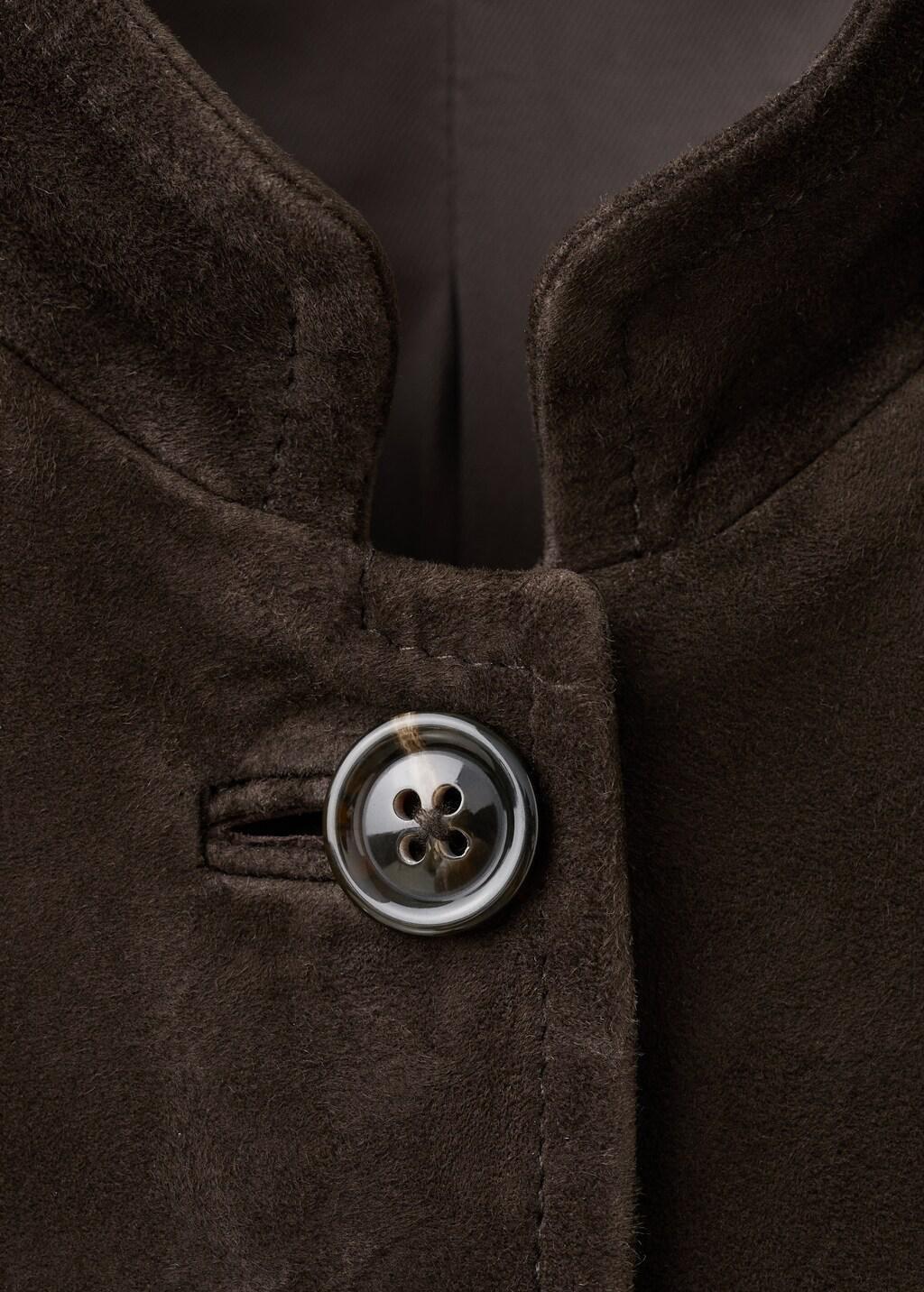 Brown Suede Jacket With Band Collar, Brown, large image number 1