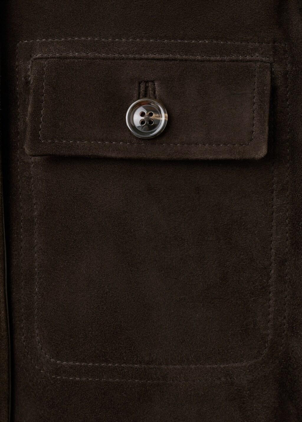 Brown Suede Jacket With Band Collar, Brown, large image number 4