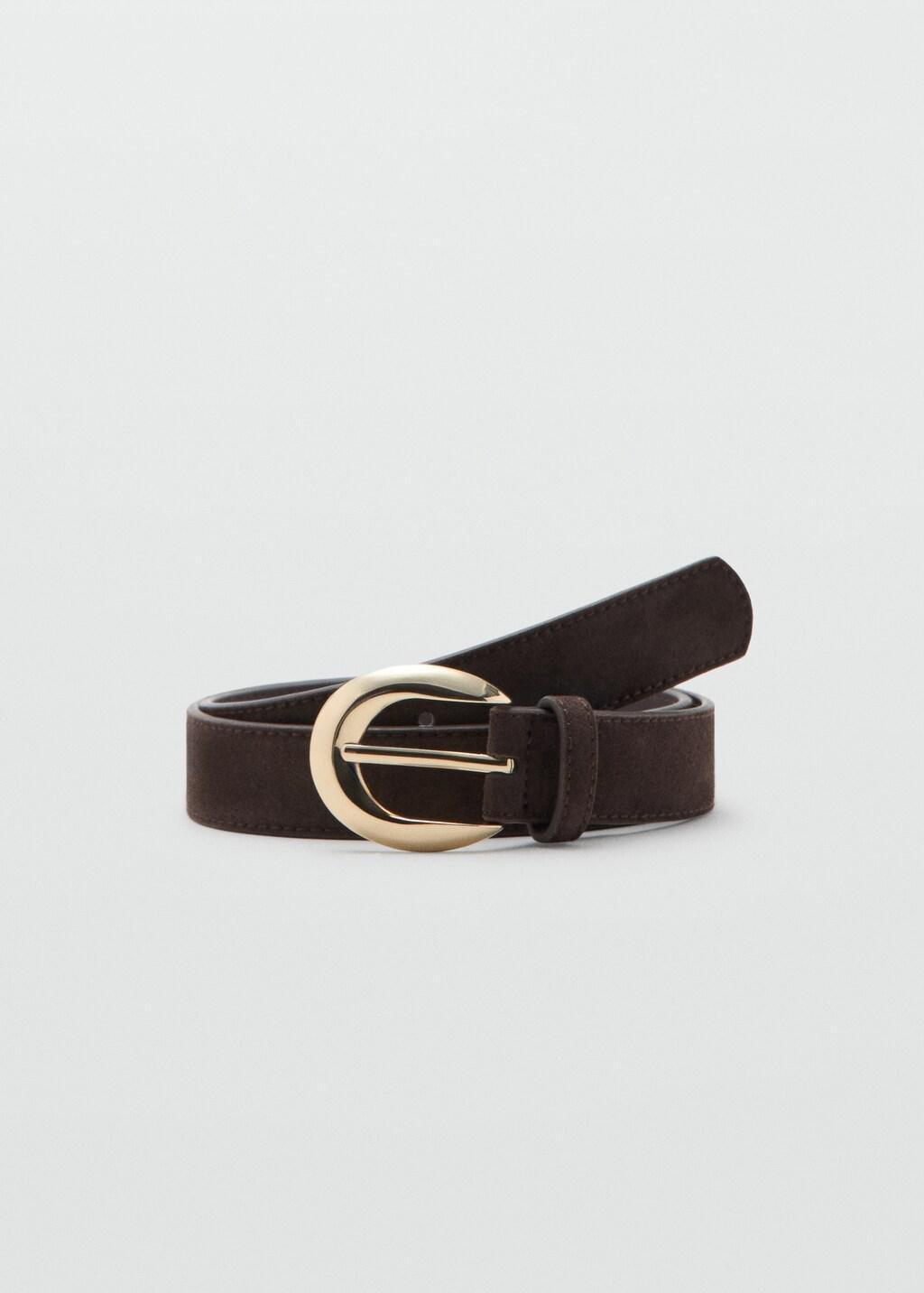Brown Leather Belt With Oval Buckle, 0201_32, large image number 4