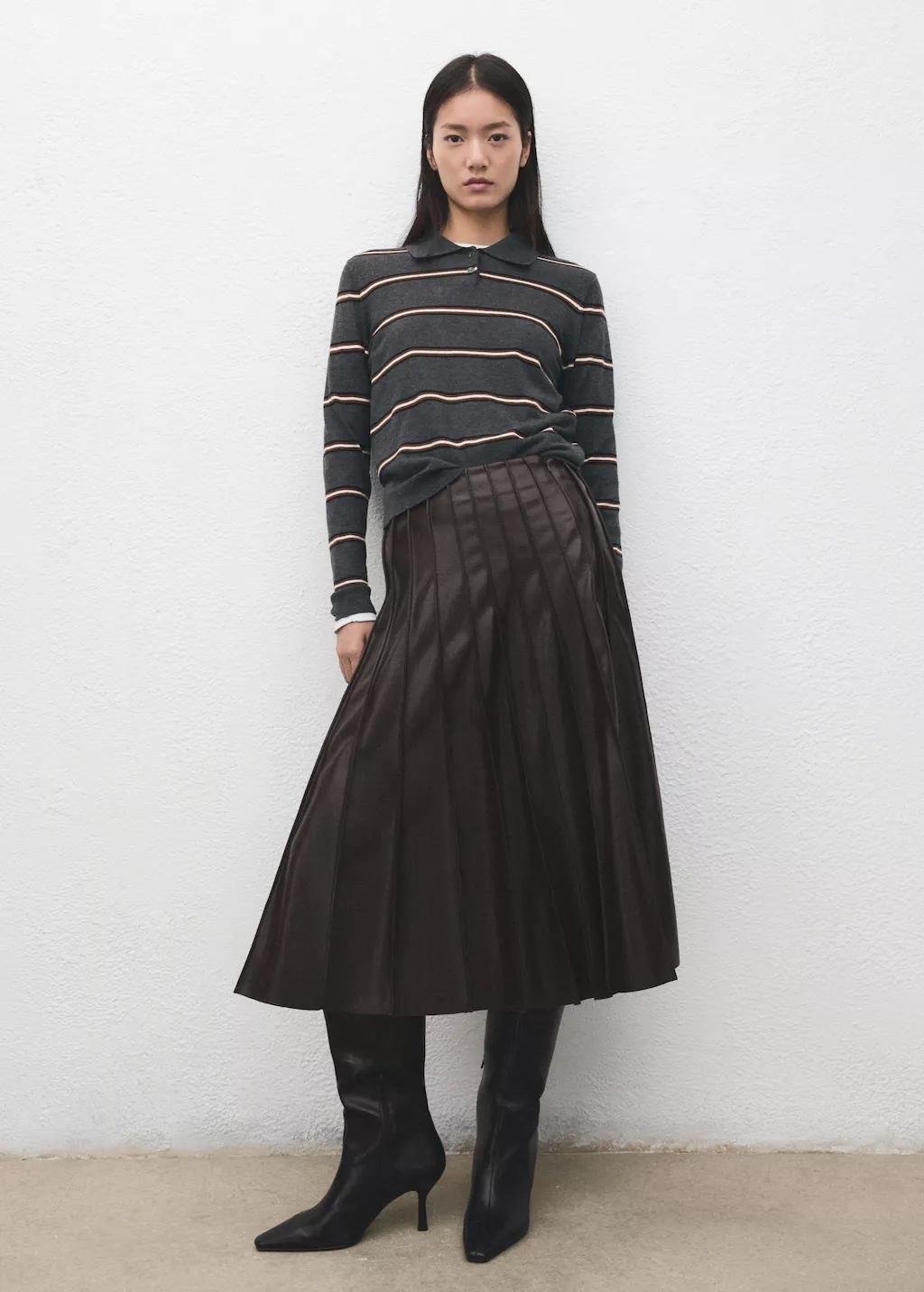 Grey Striped Polo-Neck Sweater, 0201_94, large image number 0