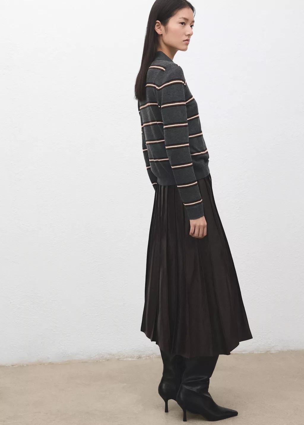 Grey Striped Polo-Neck Sweater, 0201_94, medium