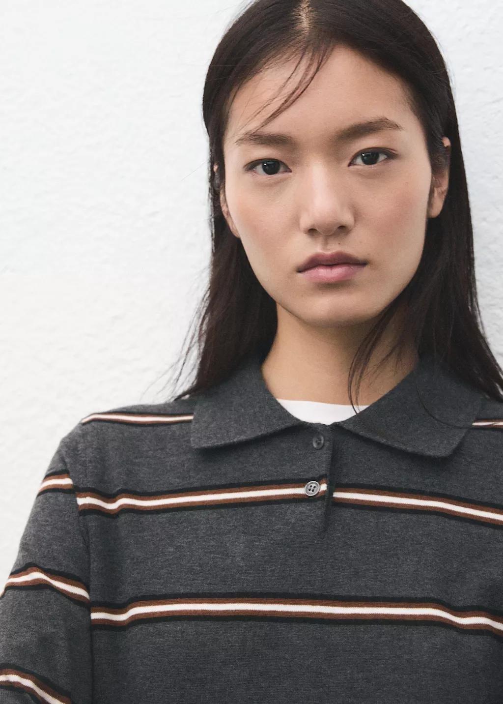 Grey Striped Polo-Neck Sweater, 0201_94, large image number 4