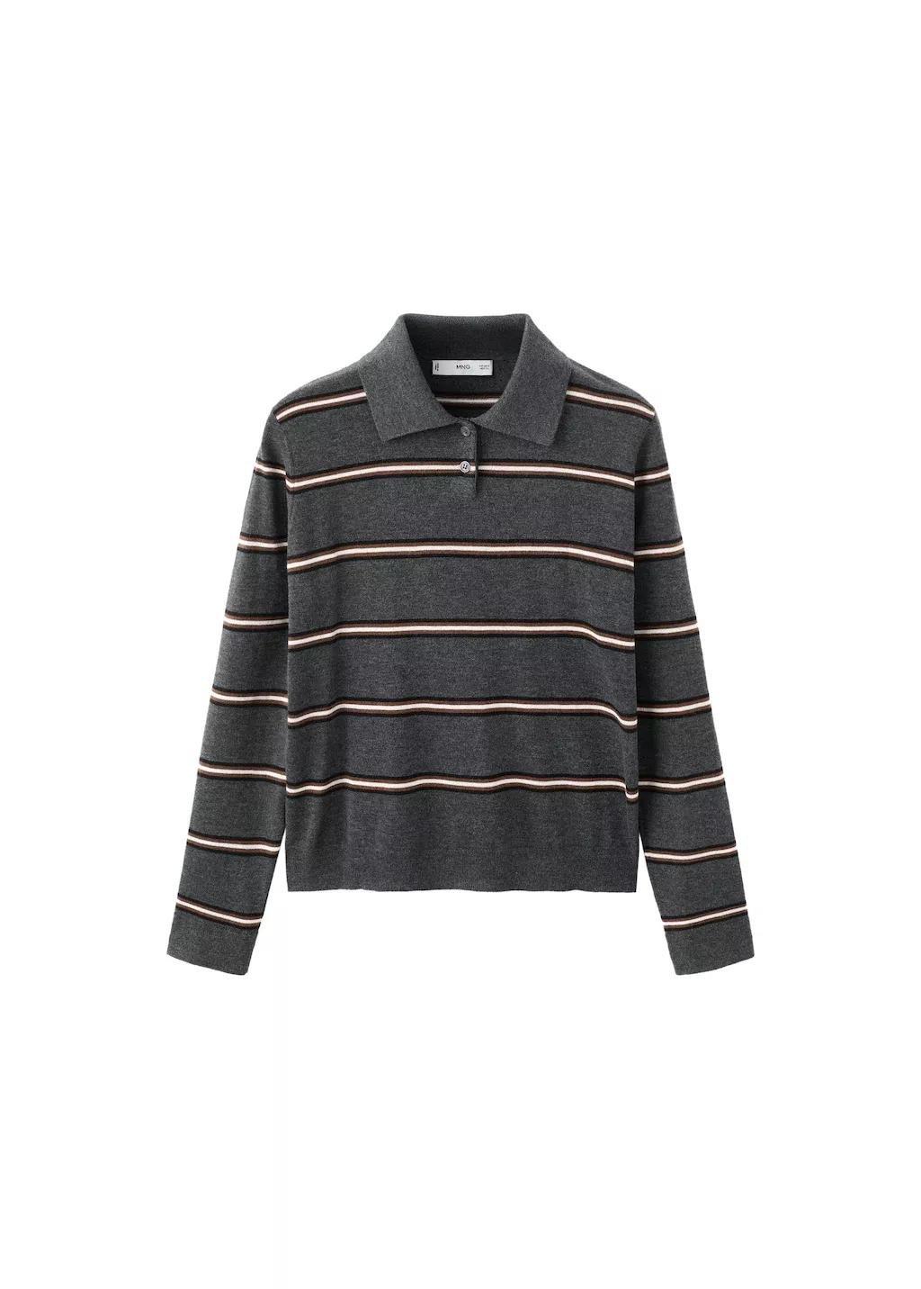 Grey Striped Polo-Neck Sweater, 0201_94, large image number 6